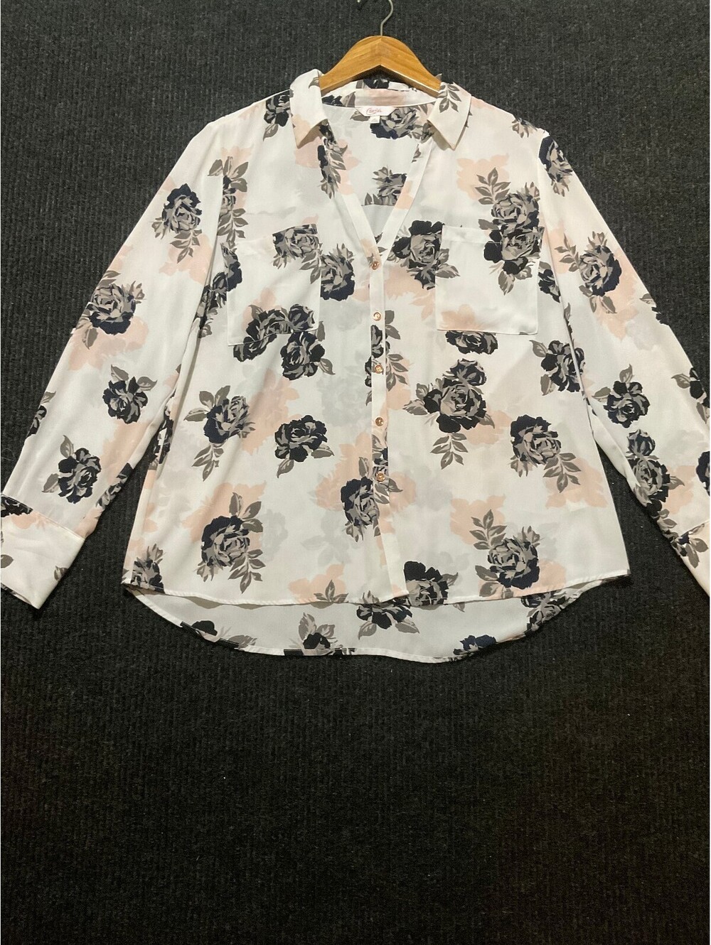 Candie's Women's Floral Chiffon Button-Up Blouse romantic cottage core sz xl